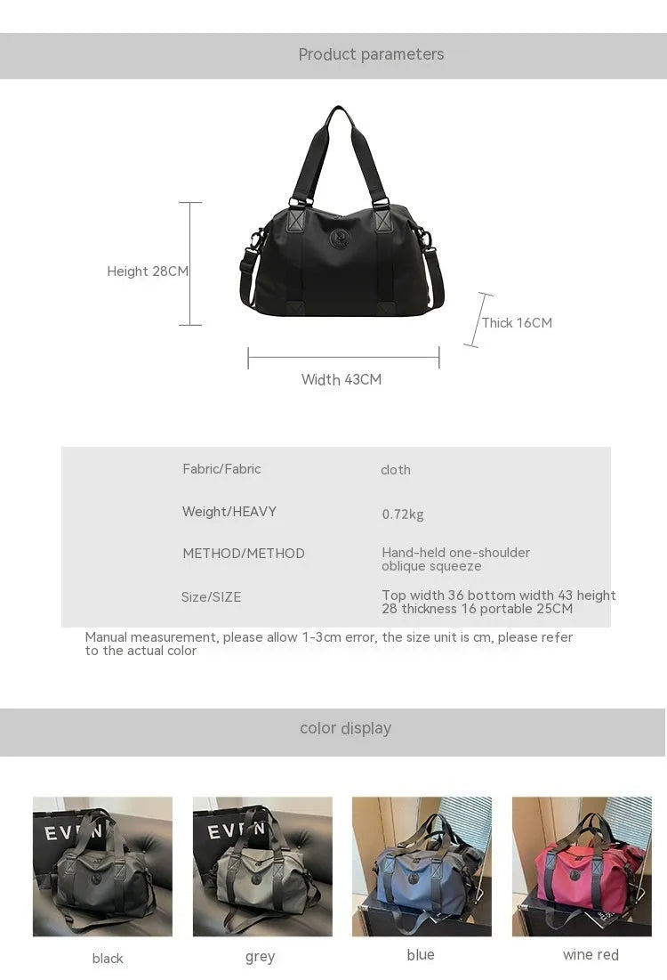 Large capacity waterproof travel bag in Oxford cloth with breathable back panel and multiple colour options