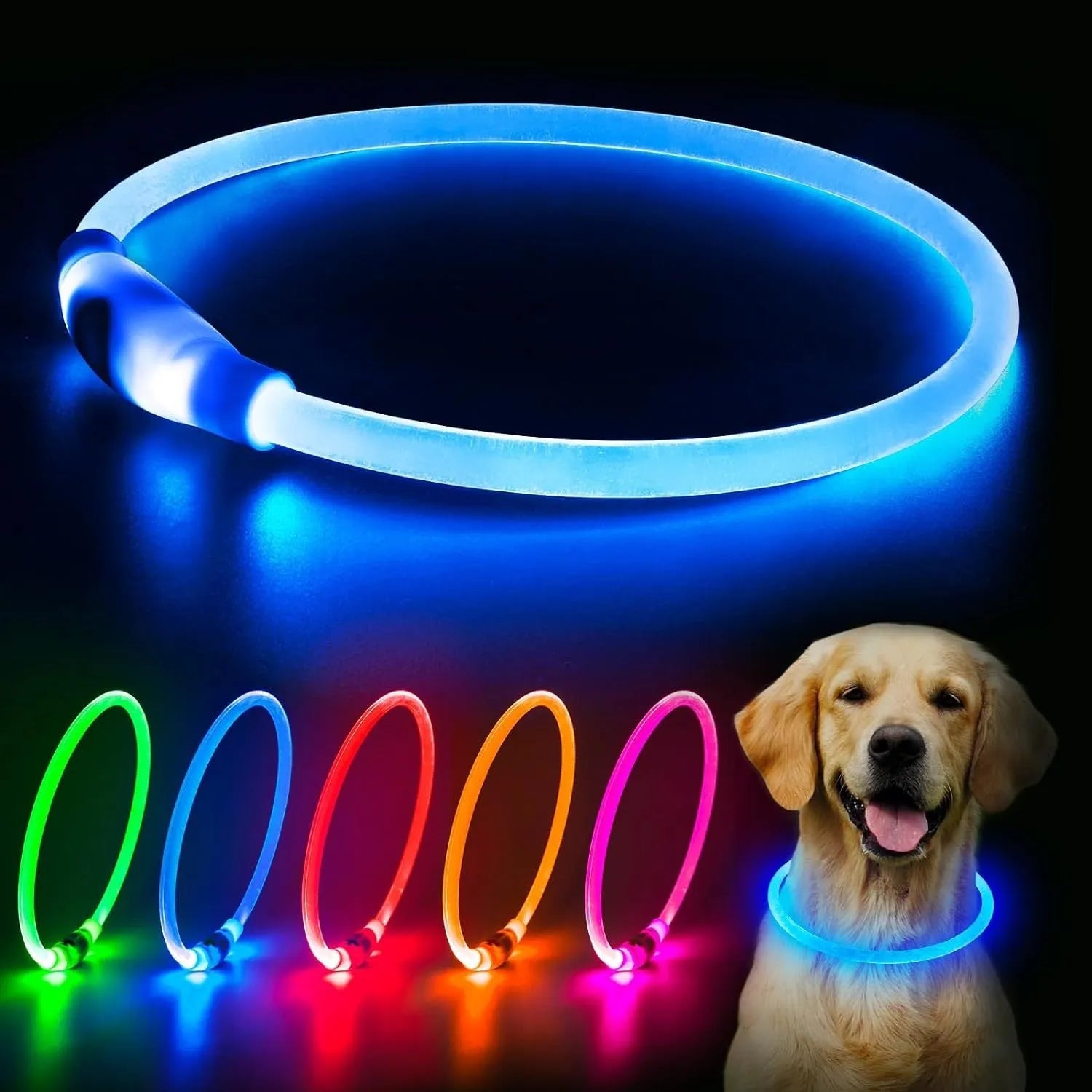 LED glowing dog collar with USB charging port and adjustable 70cm length