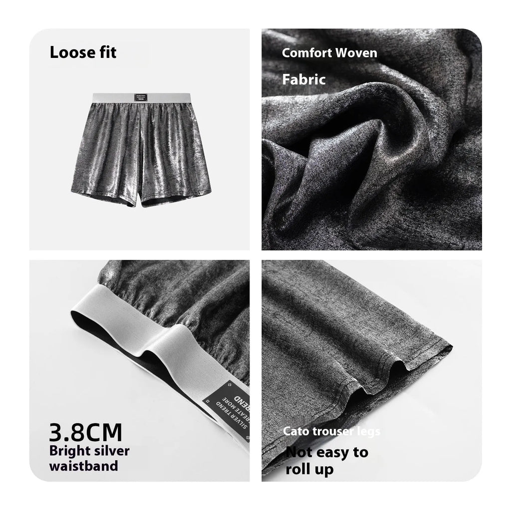 Woven polyester casual underwear in reflective bright silver colour with loose fit design for sports activities