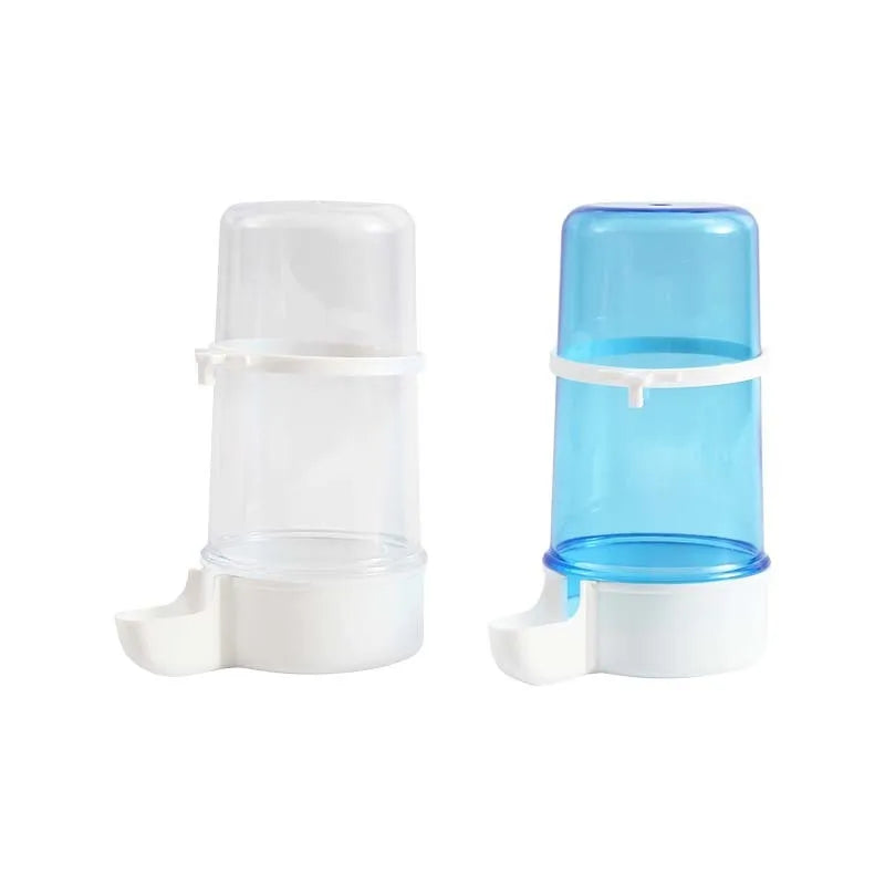 PP and PS bird water dispenser, large 7cm diameter 15cm height drinking jug for 1-1.5cm cage wire spacing, blue or white