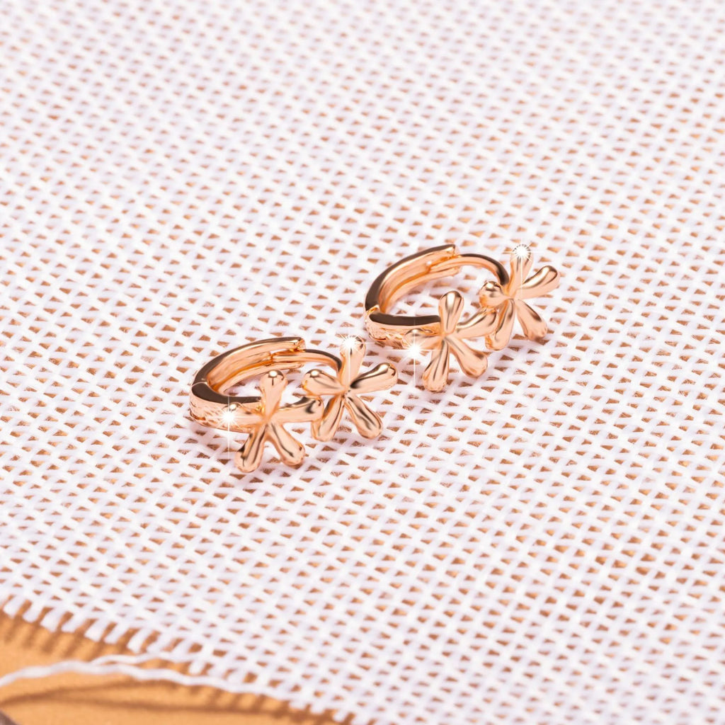 Rose gold circular waterdrop flower earrings with fresh sweet design for women
