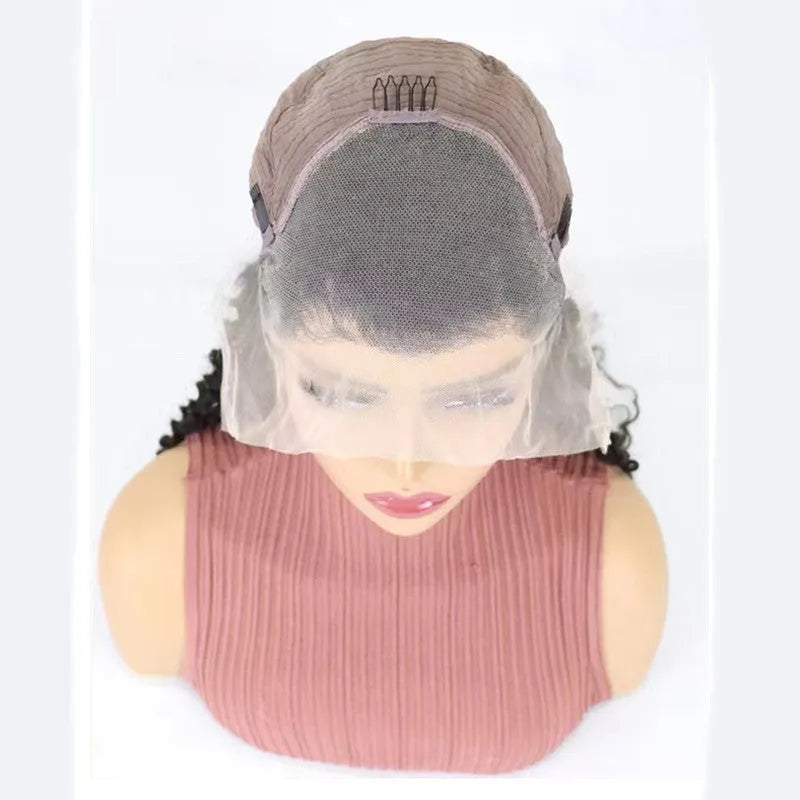 Solid colour human hair half lace wig shown in one of the available lengths between 18 and 34 inches.