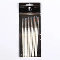 Set of 12 Pearl White artist paint brushes with nylon wool bristles, metal ferrules, and wooden handles.