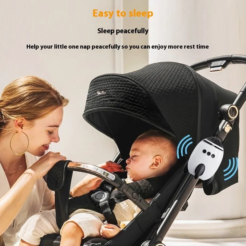 White portable baby sleep comforter with automatic shaking function for pram attachment
