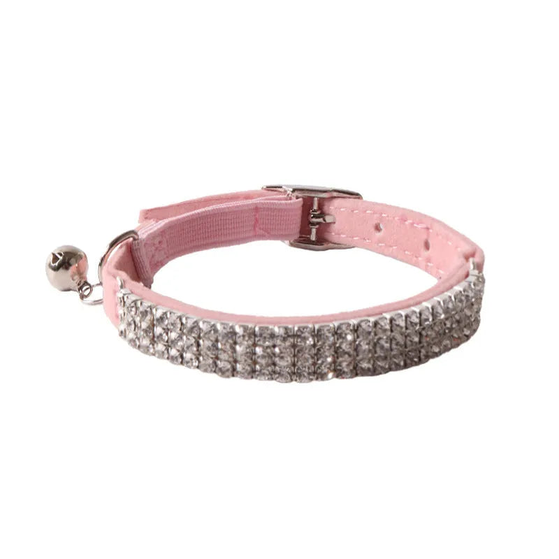 Flocking cat collar with elastic buckle and gang drill in multiple colour options