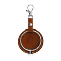 Round genuine leather keychain pendant with cross crown Roman numerals design steel-coloured gloss finish stainless steel key ring