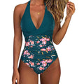 Women's backless lace-up one-piece swimsuit with gather detail in multiple print designs