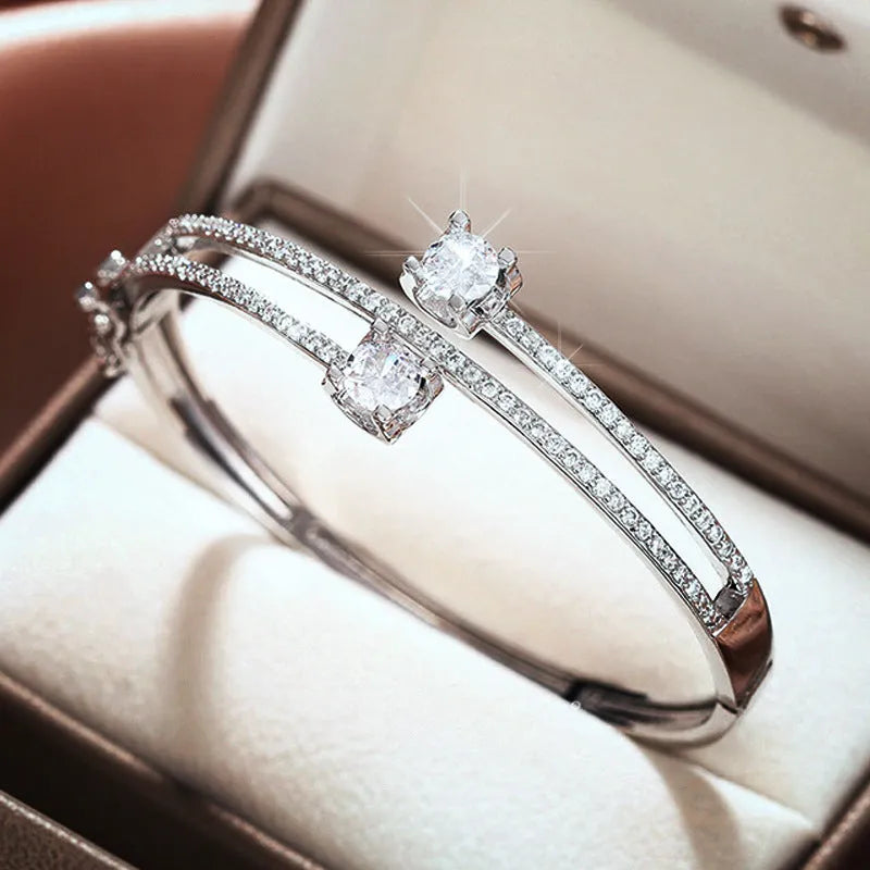 Women's fashion multi-layer copper bracelet with inlaid zircon stones, casual style, colour option shown