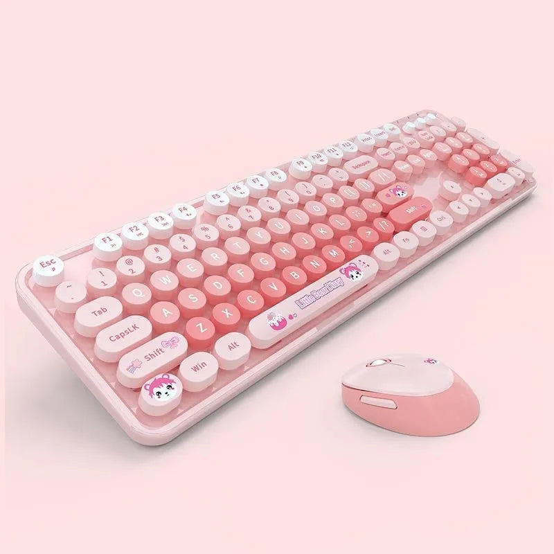 Wireless keyboard and mouse set in mixed colour options with photoelectric connectivity