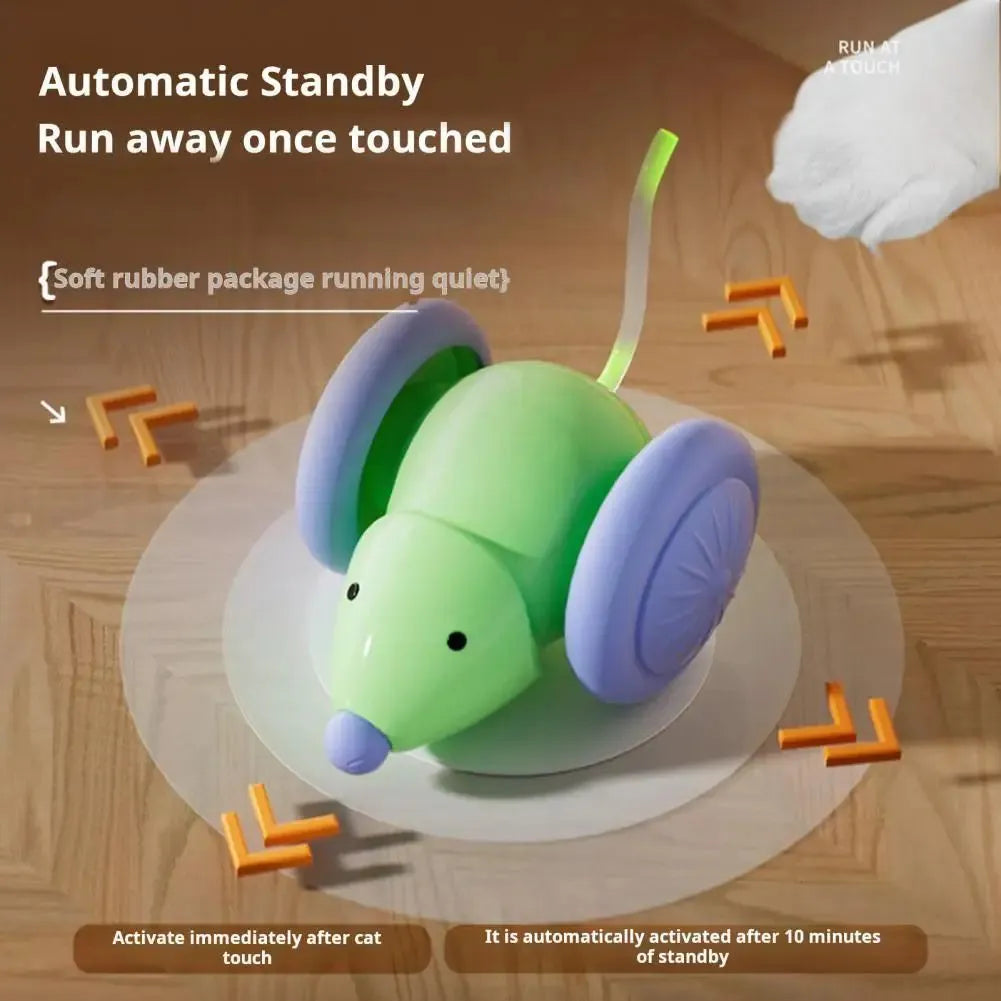 Interactive electric mouse cat toy with automatic teasing stick in green or white for indoor cats