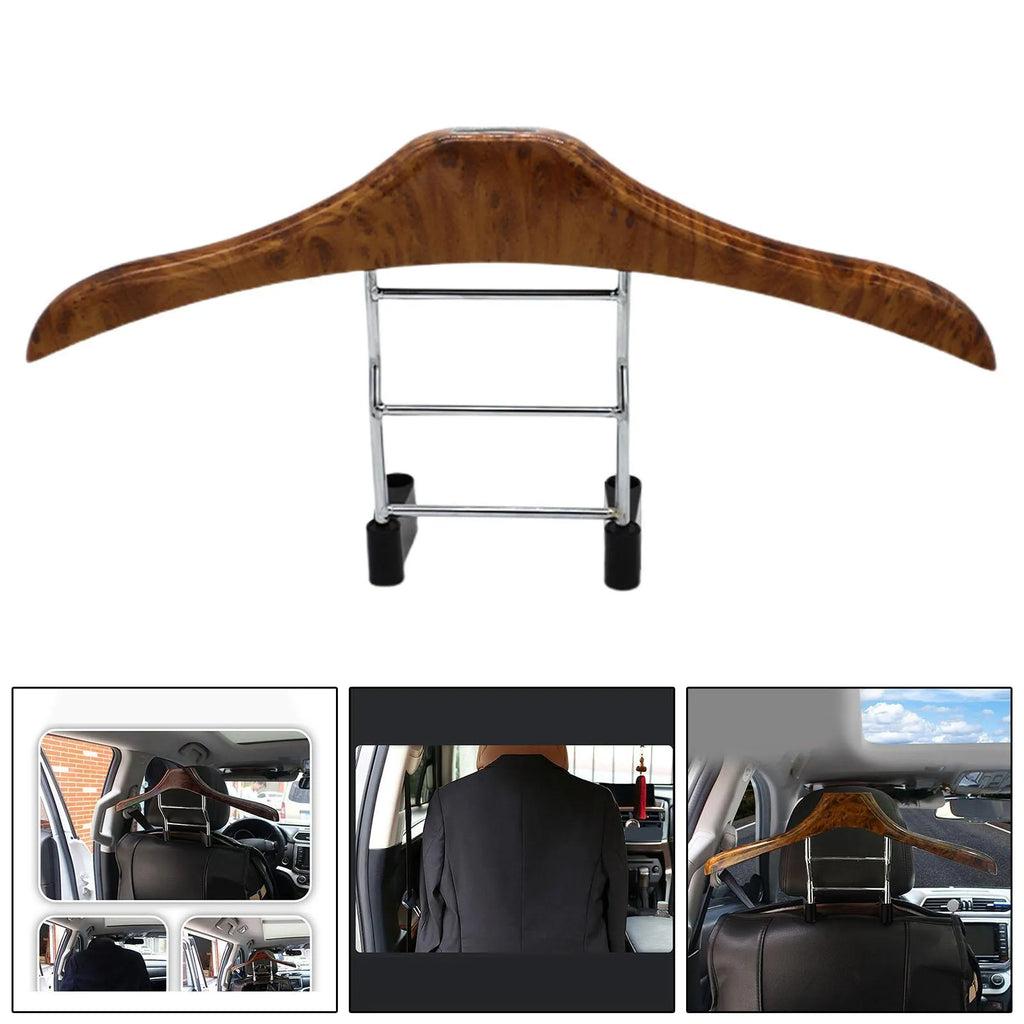 Wood yellow stainless steel car clothes hanger measuring 46.5 by 23 cm for vehicle garment transport
