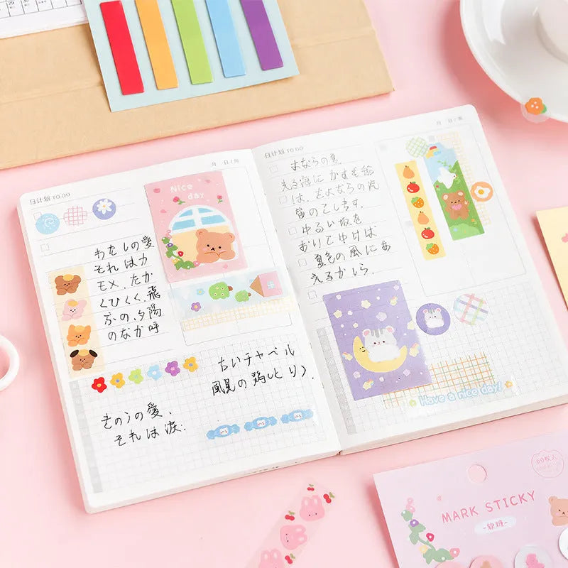 Pack of colourful PVC index stickers in sweet theme colours for page marking, showing 15mm by 50mm size.
