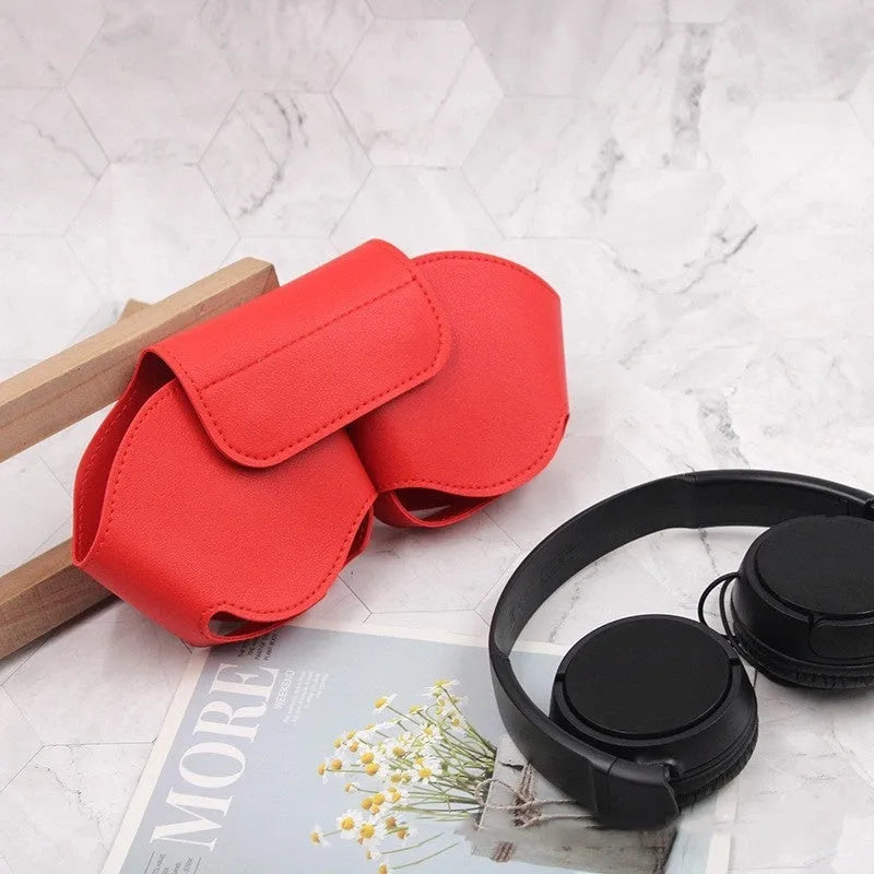 PU leather protective case cover for AirPods Max headset in black, red, white, green, and blue colour options.