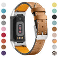 Genuine cowhide leather replacement strap for Fitbit Charge 5 and Charge 6 smartwatches in multiple colours.