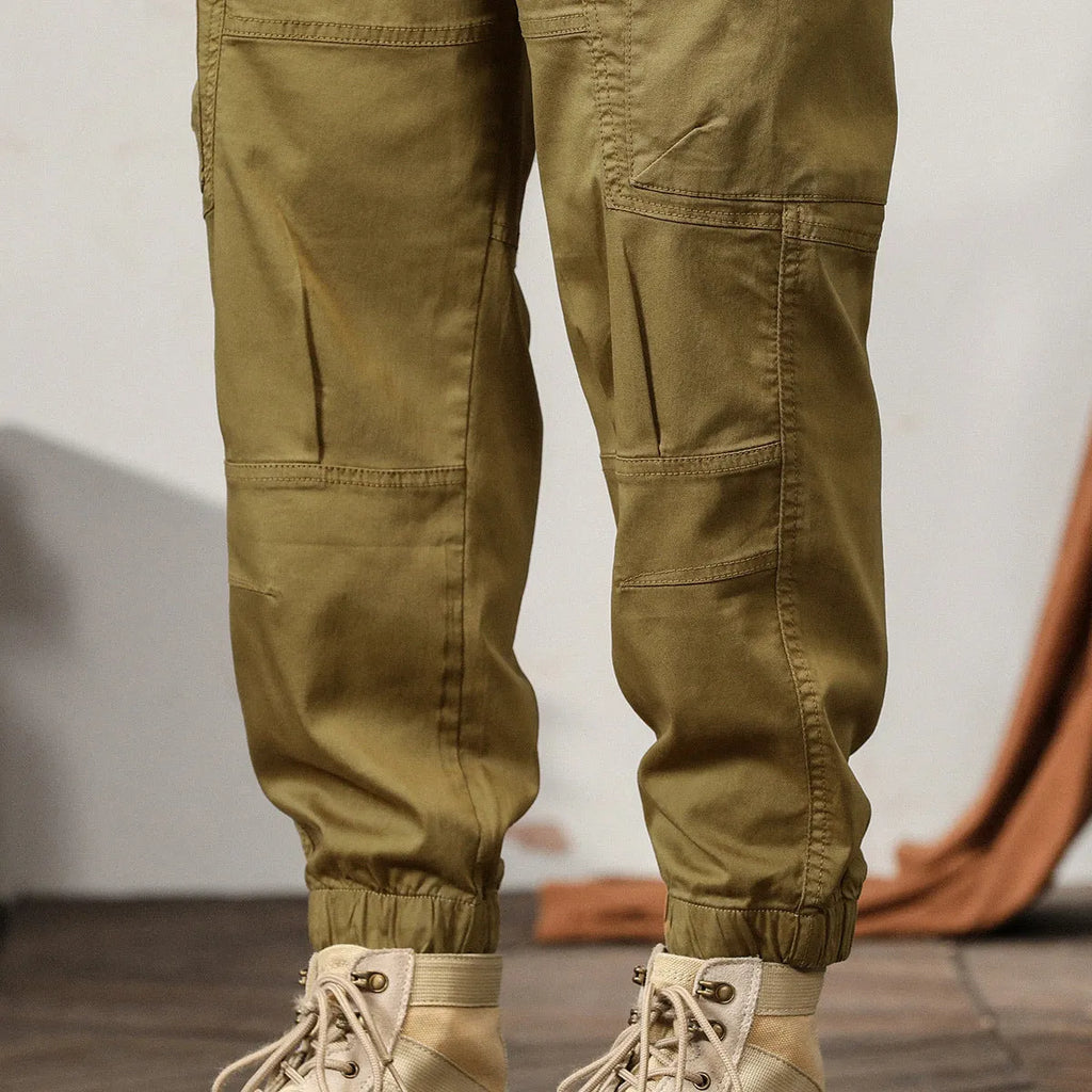 Men's cotton tapered harem pants with ankle band in Korean style casual design
