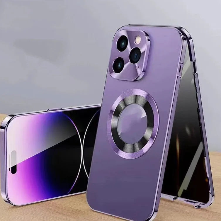 Magnetic iPhone case with anti-peep metal clip in various colours for iPhone 12, 13, 14, and 15 models