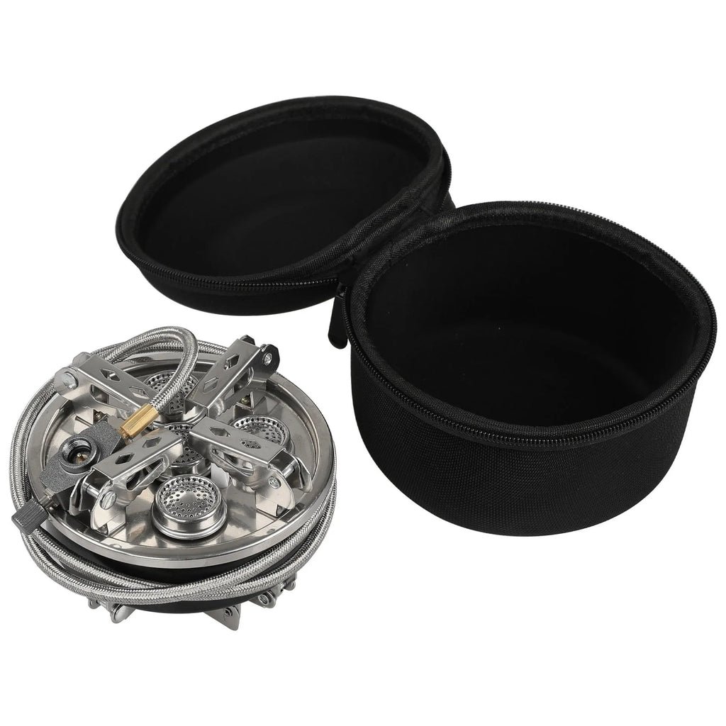 Silver stainless steel portable split stove with copper fittings and 100cm hose for outdoor cooking