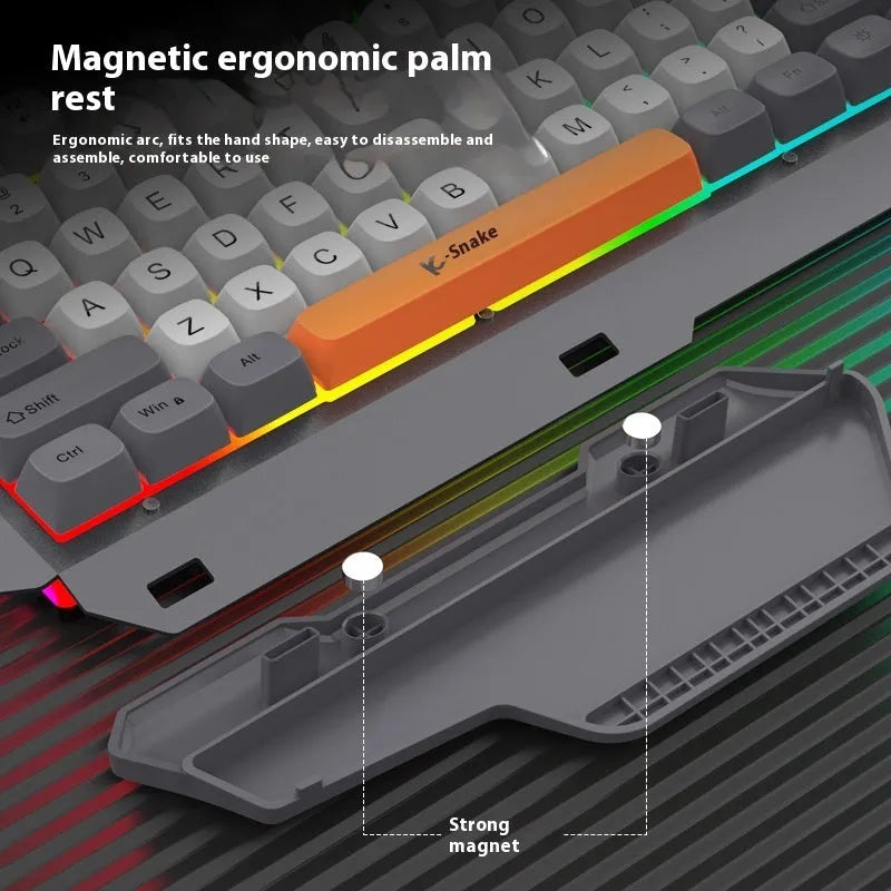 Blue wired gaming keyboard and mouse set with backlit keys on dark surface