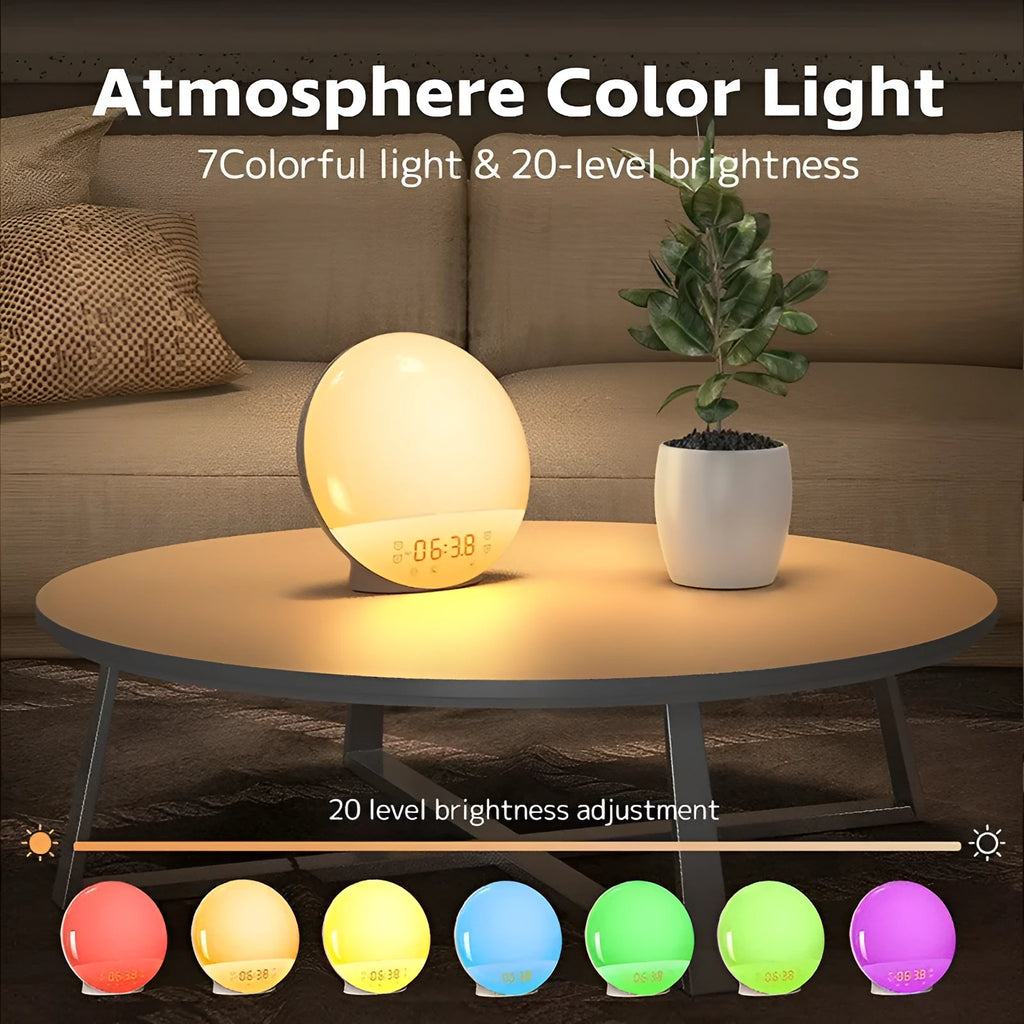 Colourful ambient light bedside lamp with white noise and alarm clock for children, 165mm modern simplicity style
