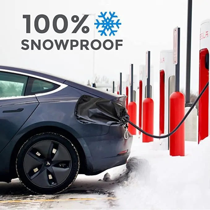 Waterproof drawstring cover for electric vehicle charging ports in grey colour