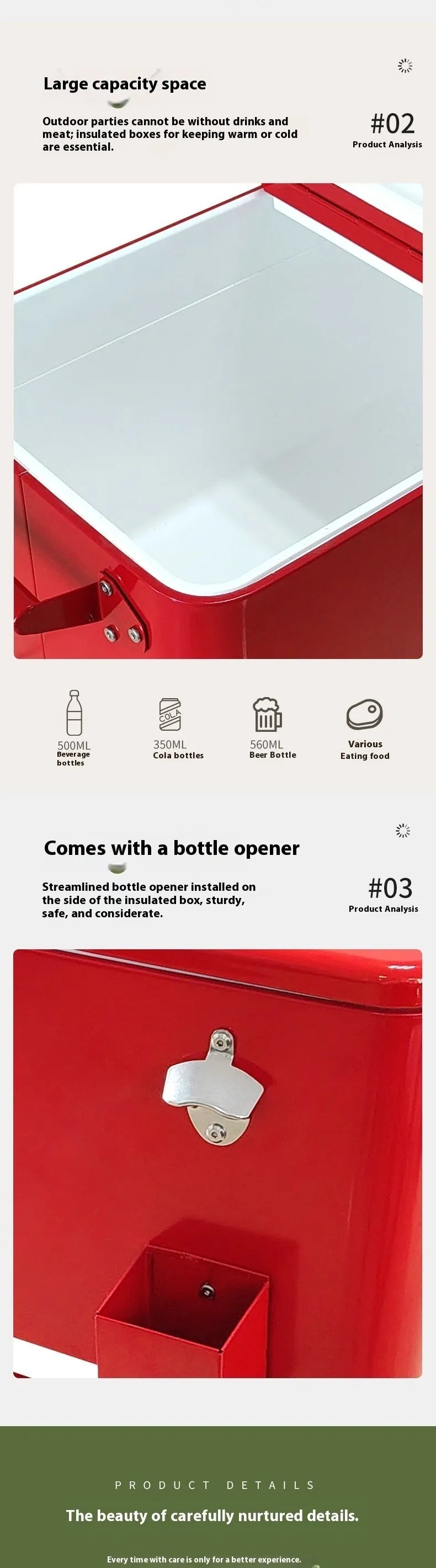Red outdoor insulated cart cooler box with iron trolley frame and 750 ml capacity.