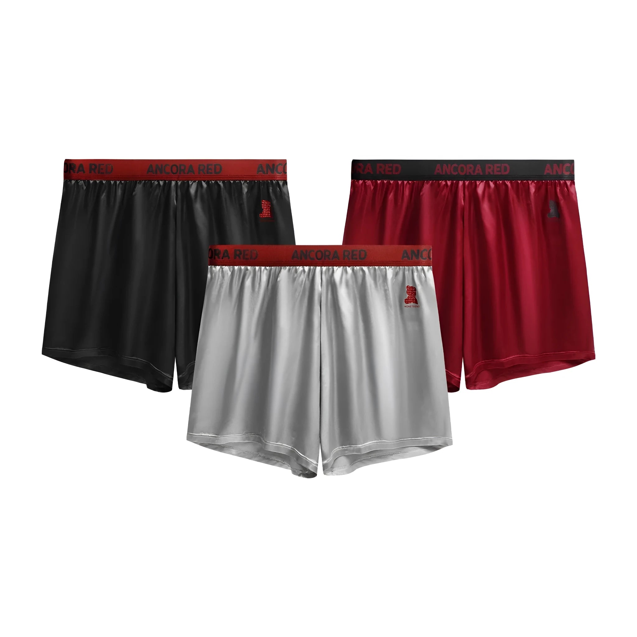 Men's solid colour polyester boxer briefs in black, shown with mid waist design.