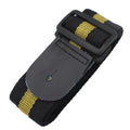 Woven crossbody guitar strap in army green colour, showing universal instrument fittings.
