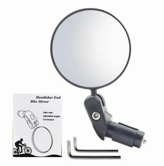 Black foldable convex rearview mirror for vehicles showing 7 cm diameter reflector and adjustable mounting