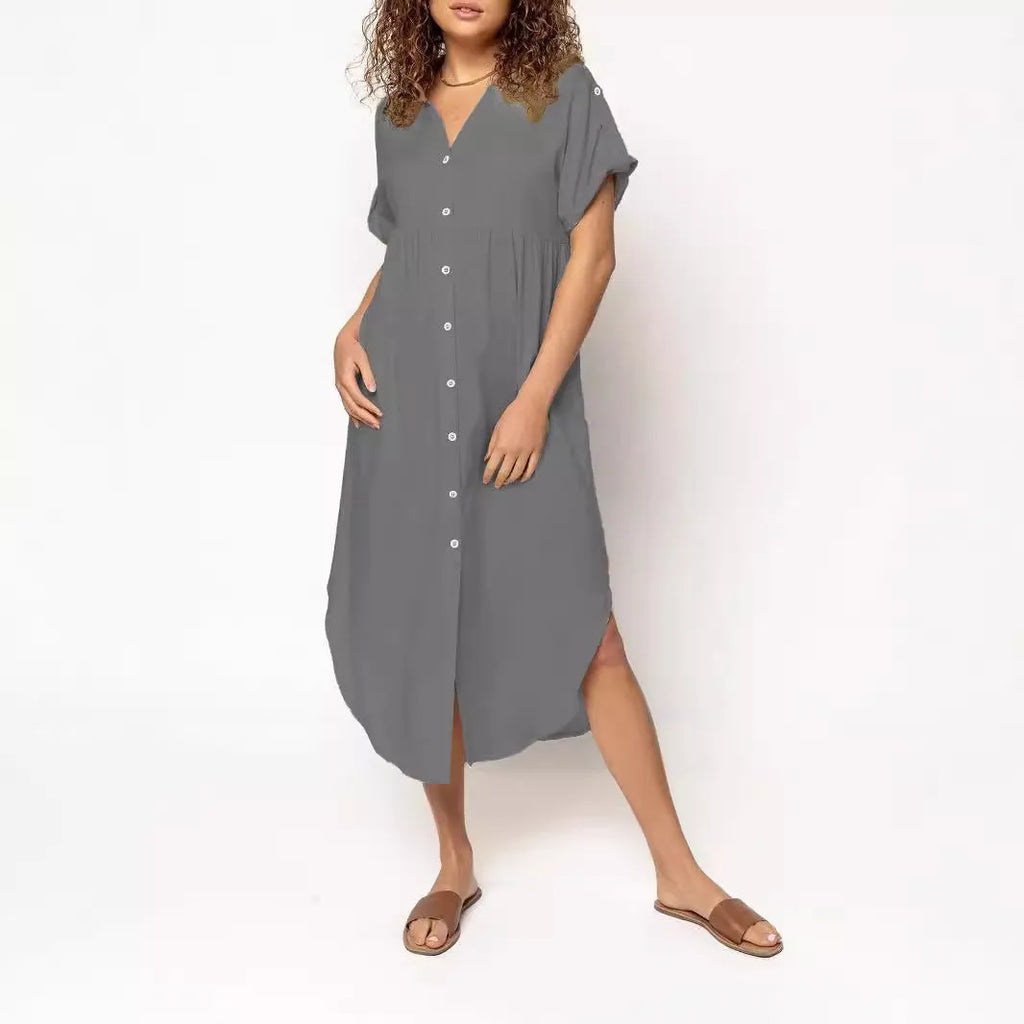 Casual button-front mid-length dress in loose fit available in multiple solid colours