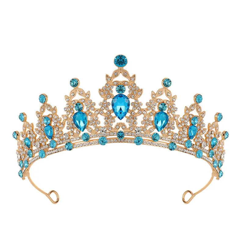 Baroque bridal crown headdress with rhinestones on alloy frame in silver and gold colour options