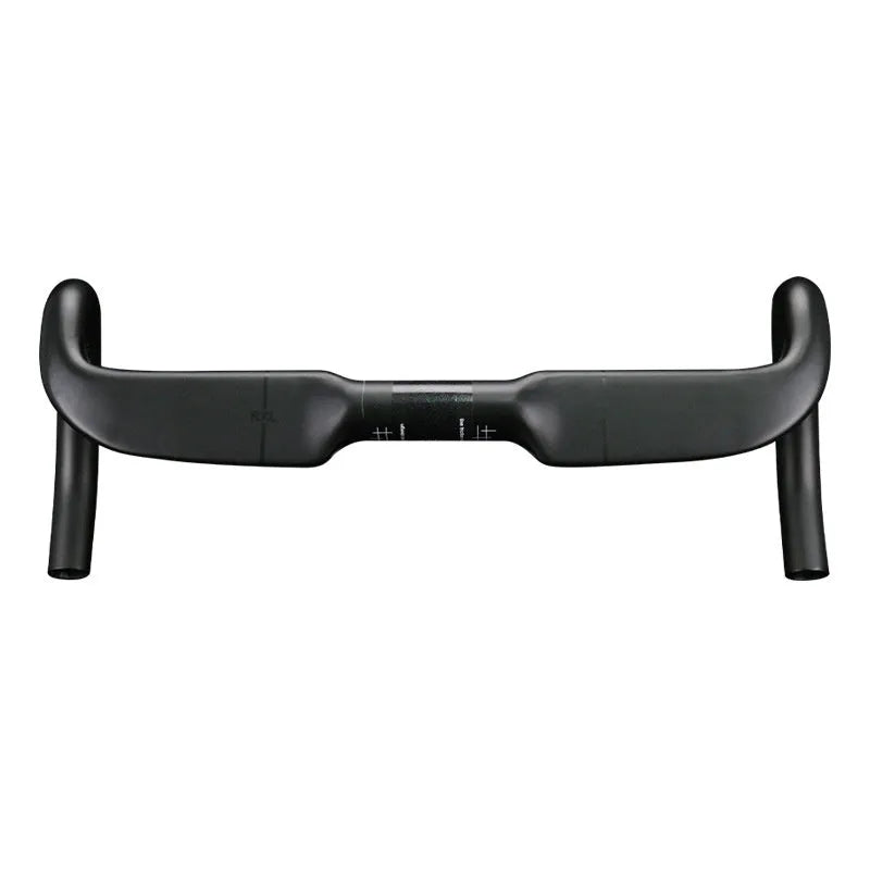 Carbon fibre road bicycle handlebar with double line design shown in red and black colour options.