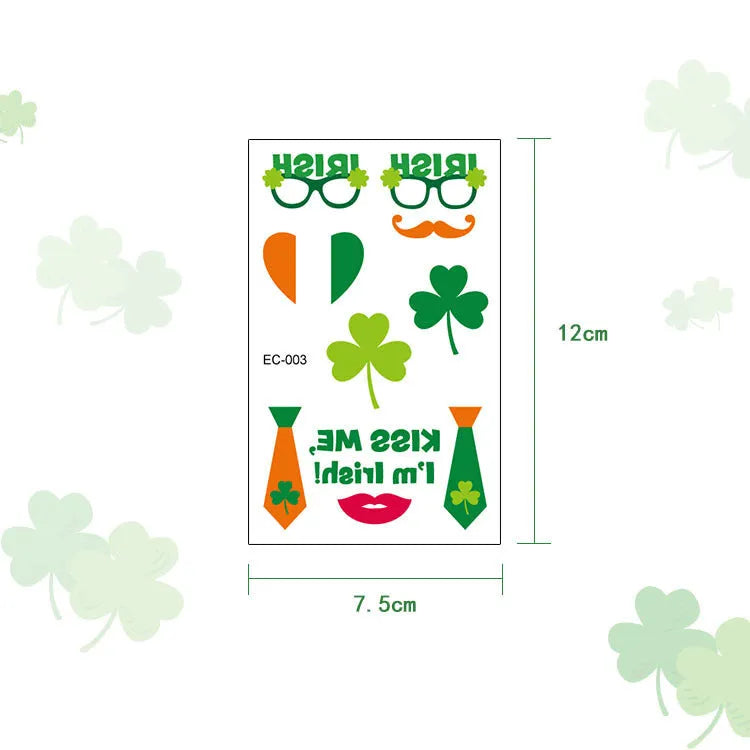 Irish festival tattoo sticker paper with St. Patrick's Day clover design for water transfer application