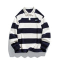 Hong Kong style pearl cotton polo shirt with a sweater lapel in a loose, long-sleeve fit.