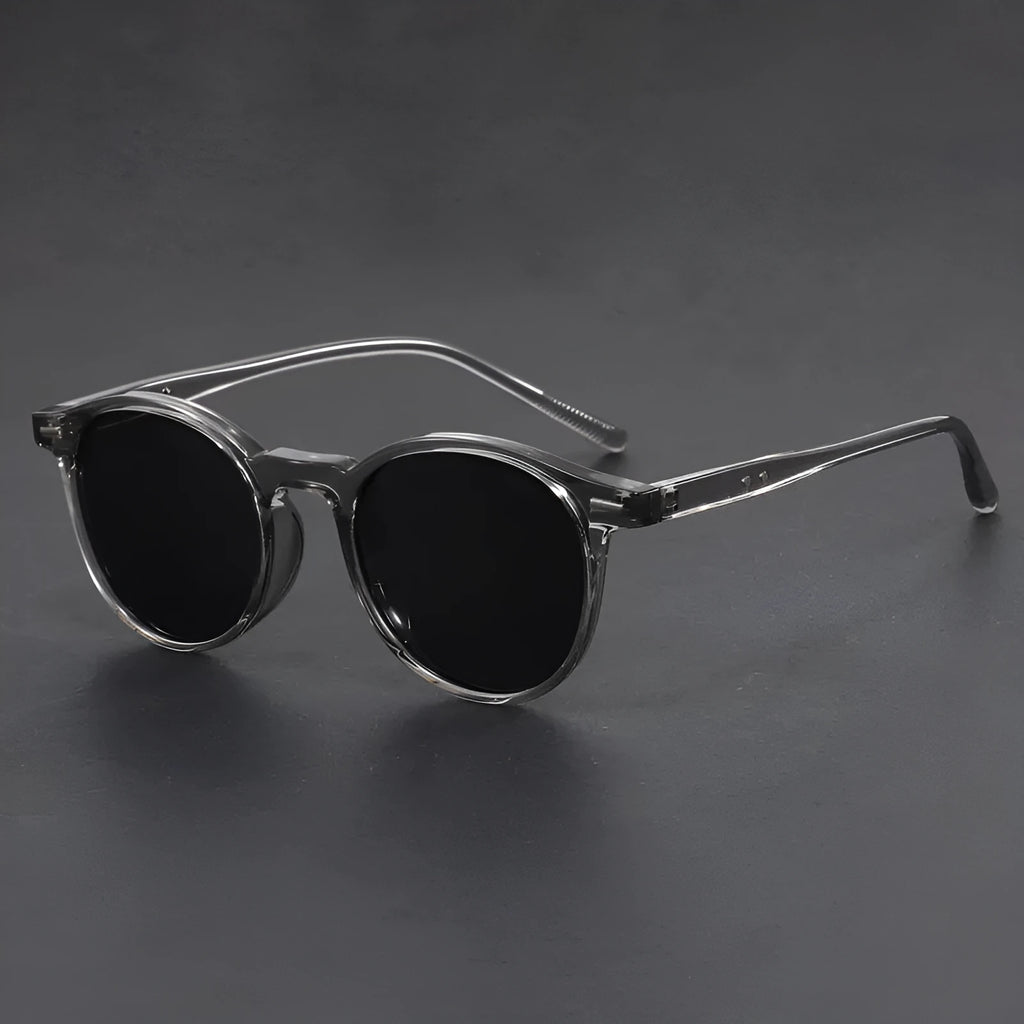 Retro round oval frame sunglasses in multiple colour options including Bright Black and Tea Frame Dried