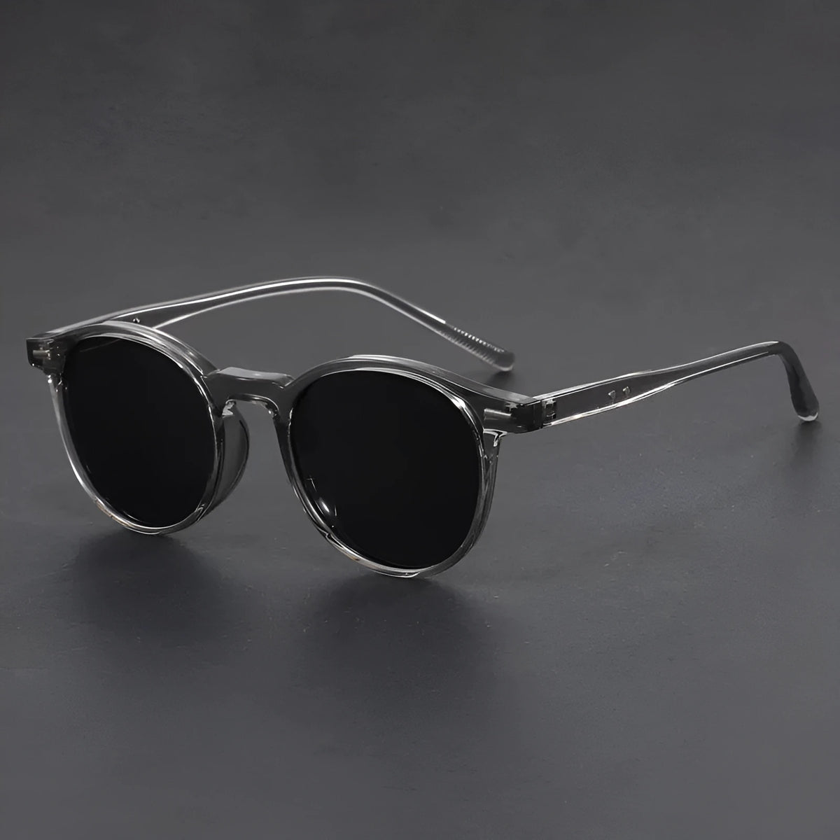 Retro round oval frame sunglasses in multiple colour options including Bright Black and Tea Frame Dried