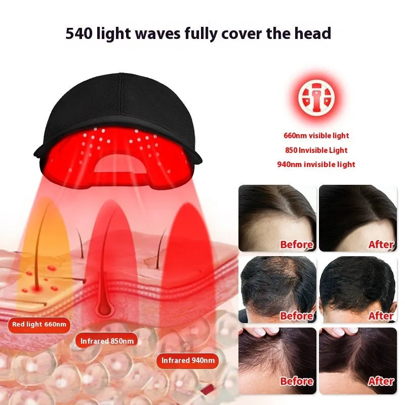 Black infrared peaked cap with 180 LED lights for hair growth red light therapy