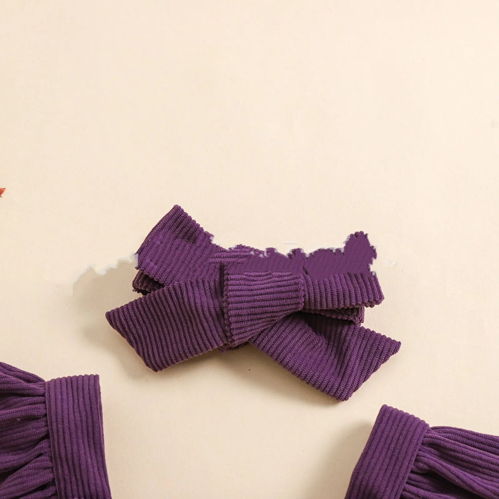 Purple baby Halloween toddler carrier towel jumpsuit with embroidery and headband for girls 70-100cm