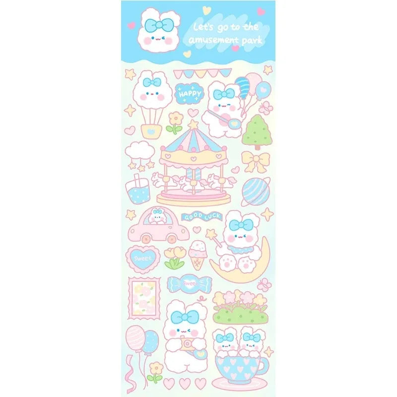 Pack of waterproof PVC cartoon stickers for decorating an agenda notebook or stationery.