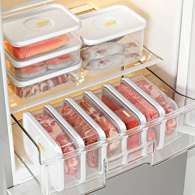 Home fashion food-grade plastic refrigerator storage box with airtight lid in simple style, available in four sizes