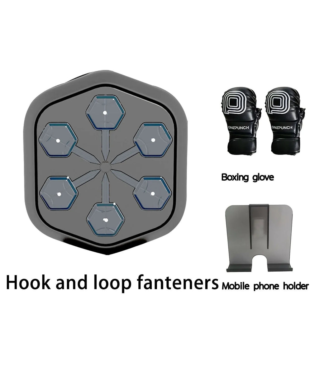 Black smart boxing machine with Bluetooth connectivity and velcro straps for professional fitness training