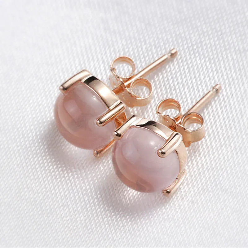Women's Korean-style rose gold drop earrings with synthetic ross quartz crystal inlay