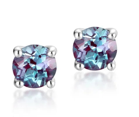 925 silver ear studs with round cultivated alexandrite stone geometric design