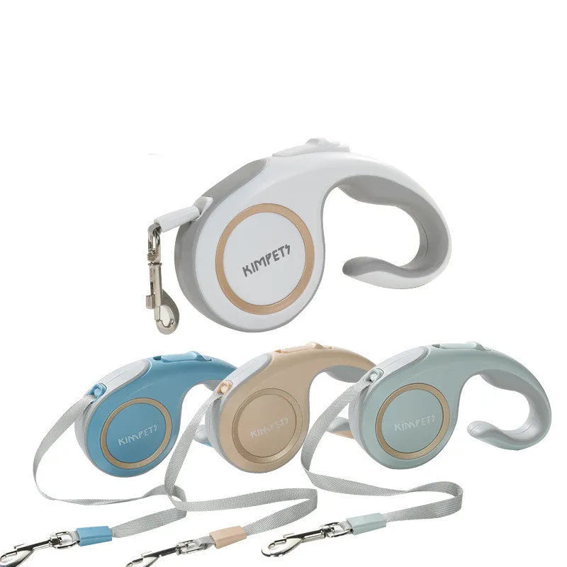 Automatic retractable dog lead with ABS body, non-slip rubber handle, and polyester rope, shown in Morandi Light Green.