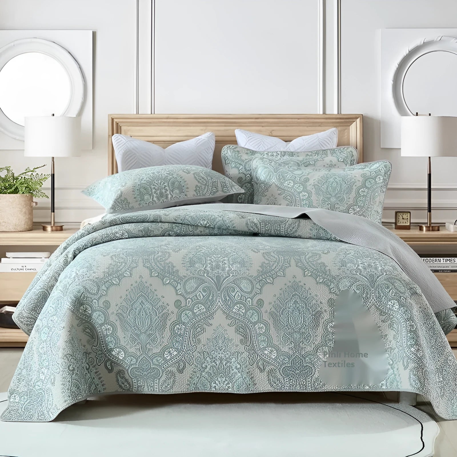 Pure cotton bedspread three-piece set with double-sided geometric patterns for 1.8 metre beds