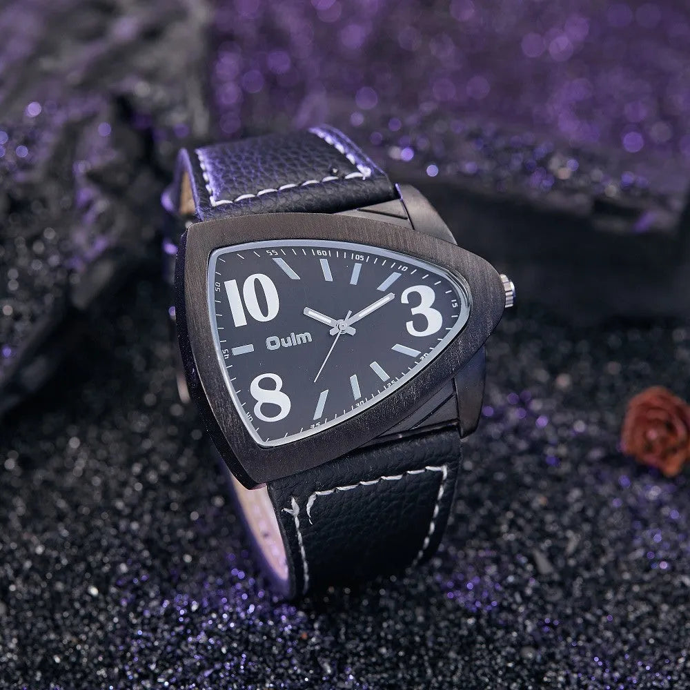 Men's casual brown watch with a triangular belt strap and slim profile.