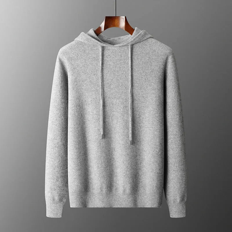Men's dark gray cashmere hooded sweatshirt and matching trousers set for winter leisurewear