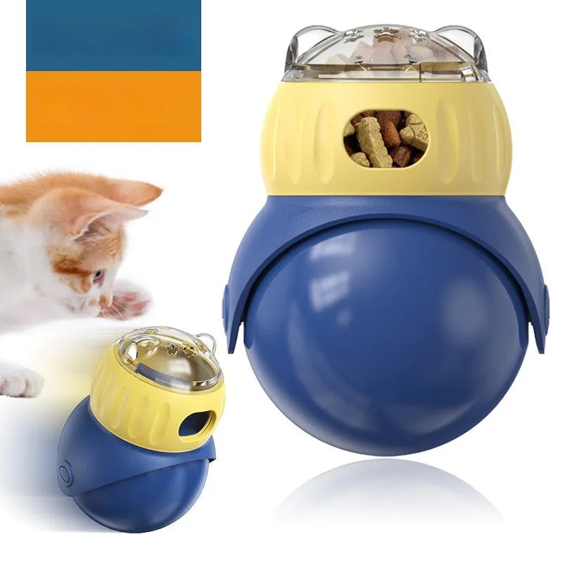 Morandi yellow and blue plastic owl cat food puzzle tumbler feeder toy