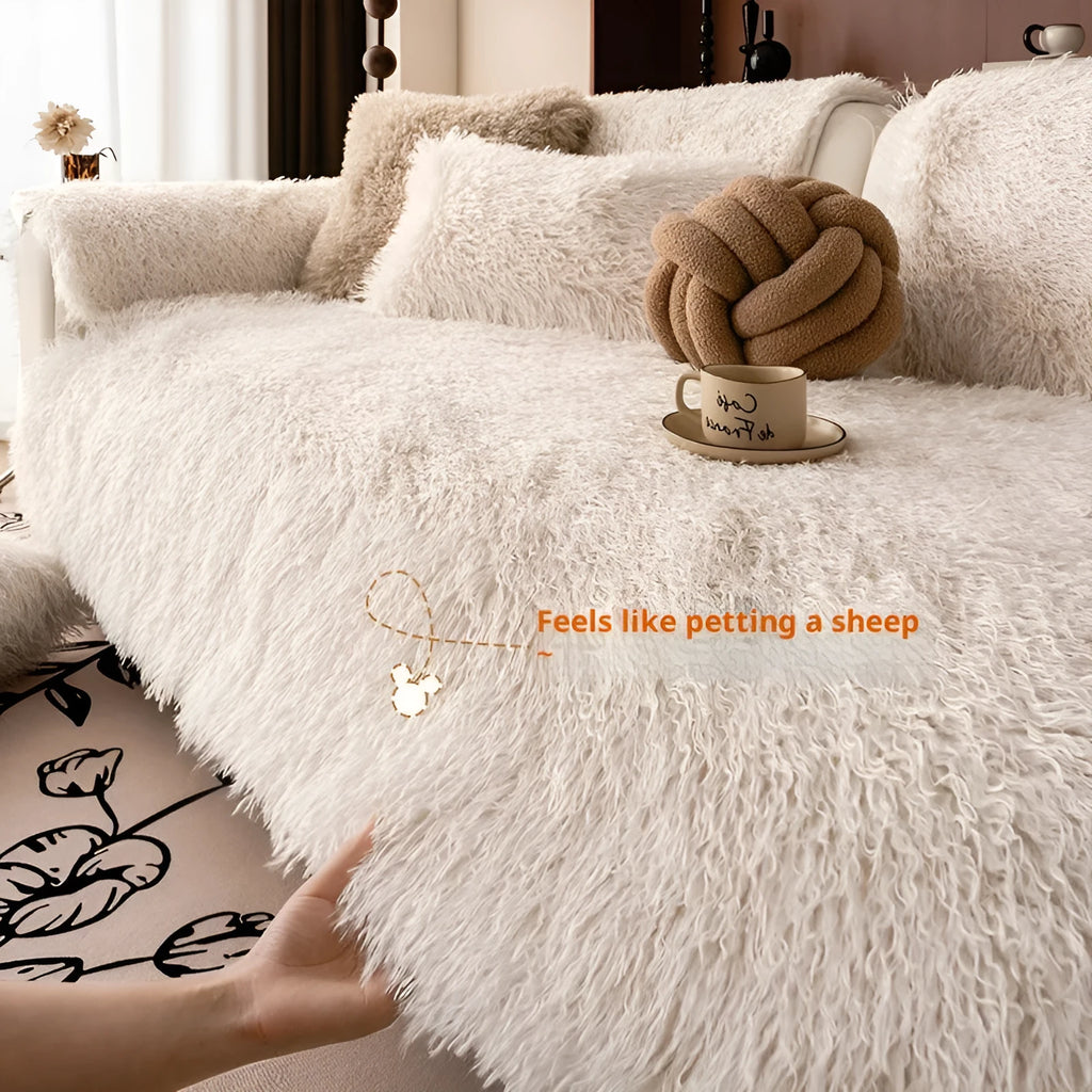 Thick plush sofa cushion in light khaki, 70 × 120cm, placed on a sofa as a seat pad and dust cover.