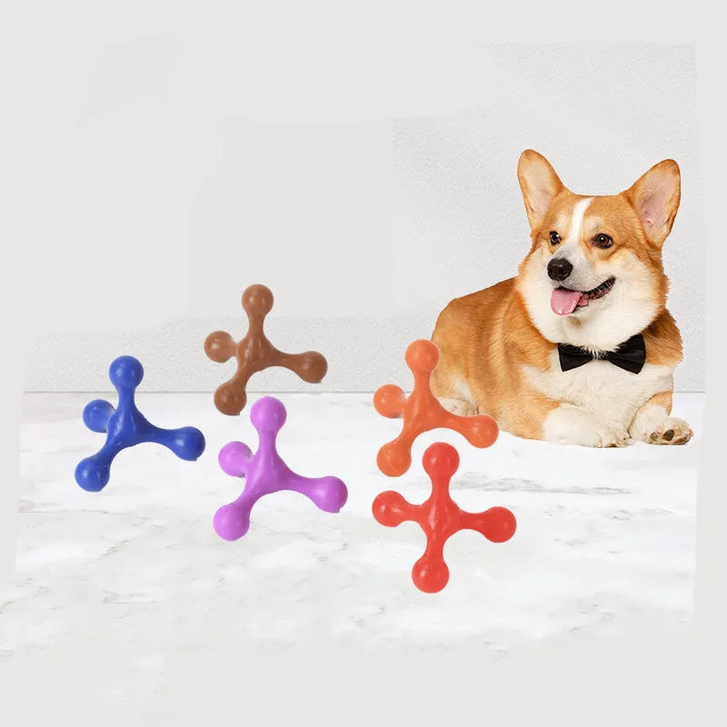 Silicone three-legged chew toy for small medium dogs in various colours