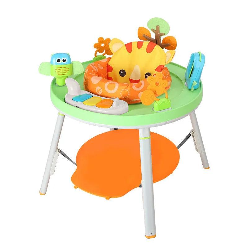 Baby jumping chair with three-in-one bouncing, gymnastic rack, and training functions in duck or lion theme